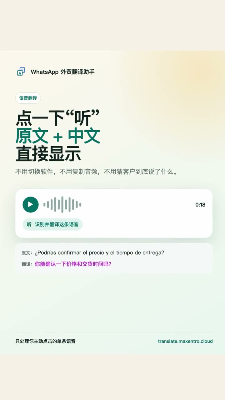WhatsApp 客户语音转中文演示封面